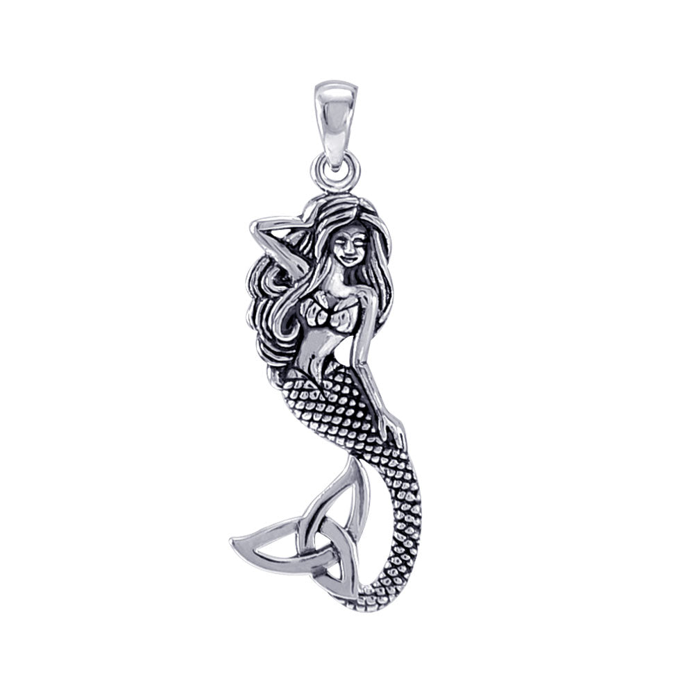 Mermaid Goddess with Trinity Knot Tail Sterling Silver Pendant TPD4938 - Pendants