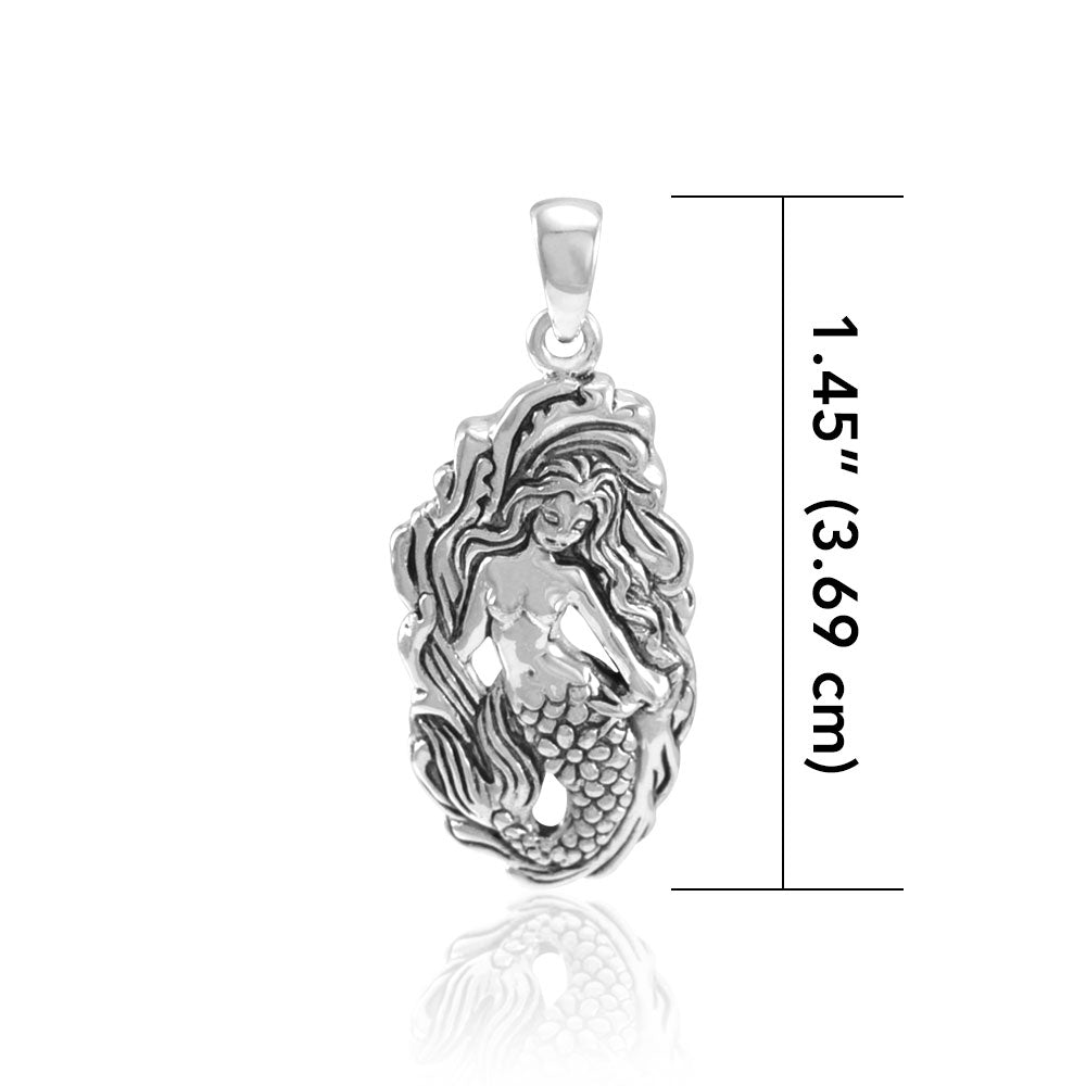 Mermaid Goddess with Wave Sterling Silver Pendant TPD5010 - Pendants
