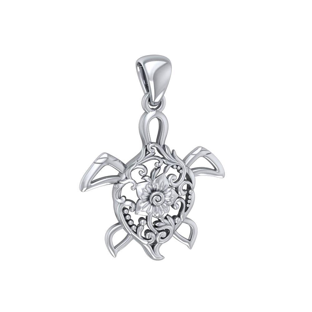 The elegant charm of the ocean ~ Sterling Silver Sea Turtle Filigree Pendant Jewelry TPD5138 - Pendants