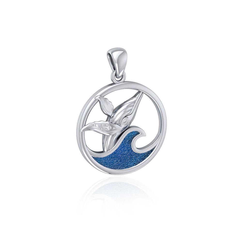 Sterling Silver Whale in the Wave Pendant TPD5175 - Pendant