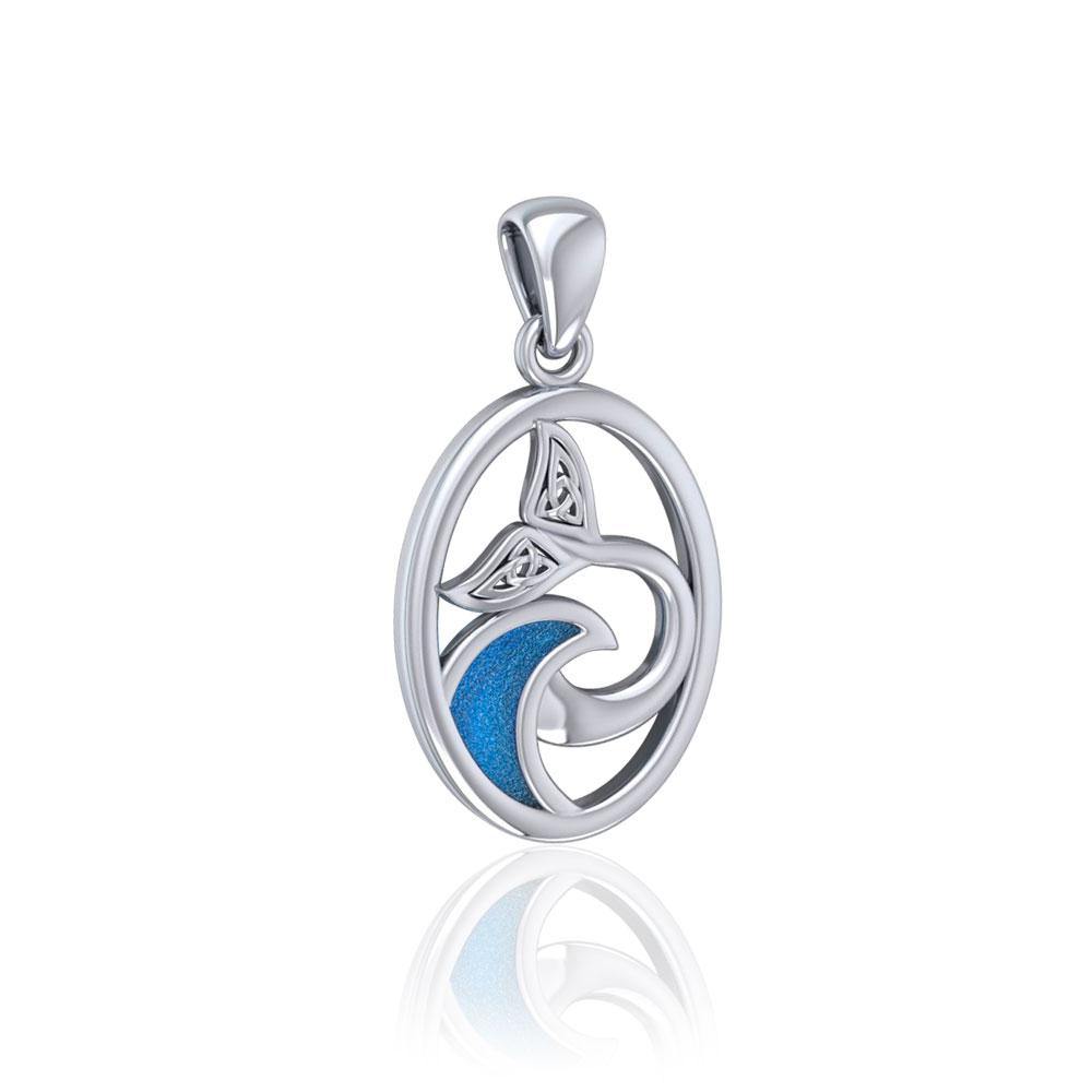 Sterling Silver Oval Celtic Whale Tail Pendant with Enamel Wave TPD5184 - Pendant
