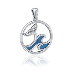 Sterling Silver Round Celtic Whale Tail Pendant with Enamel Wave TPD5185 - Pendant