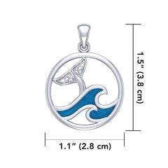 Sterling Silver Round Celtic Whale Tail Pendant with Enamel Wave TPD5185 - Pendant