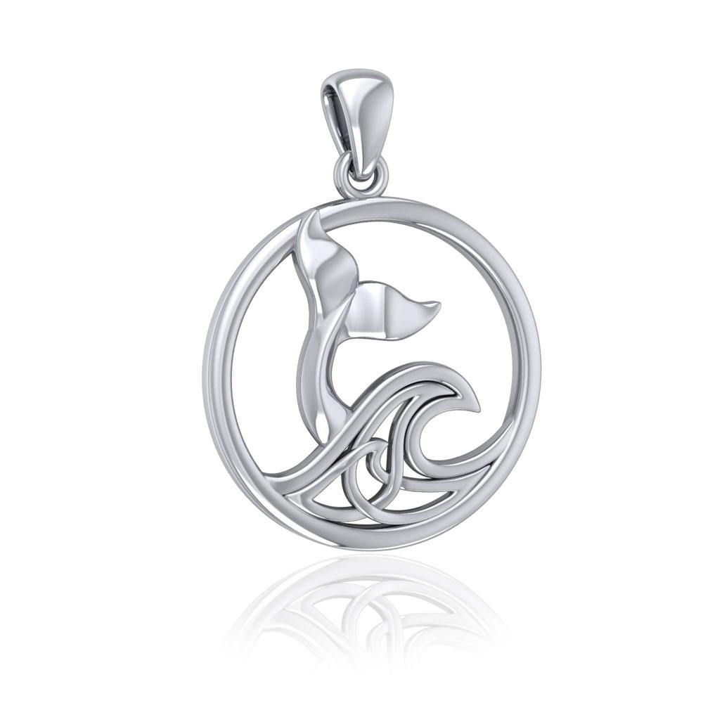 Sterling Silver Round Whale Tail Pendant with Celtic Wave TPD5187 - Pendant