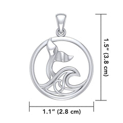 Sterling Silver Round Whale Tail Pendant with Celtic Wave TPD5187 - Pendant