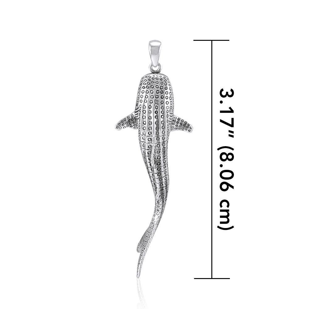 Gentle giants in benign grace ~ Large Whale Shark Silver Pendant TPD5199 - Pendant