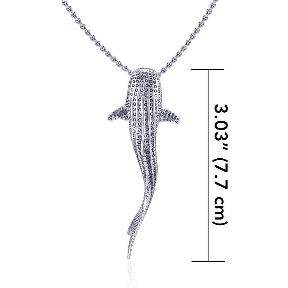 Gentle giants in benign grace ~ Large Whale Shark Silver with Hidden Bail Pendant TPD5200 - Pendant