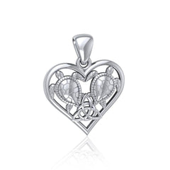 Silver Sea Turtles with Celtic Triquetra in Heart Pendant TPD5211 - Pendant