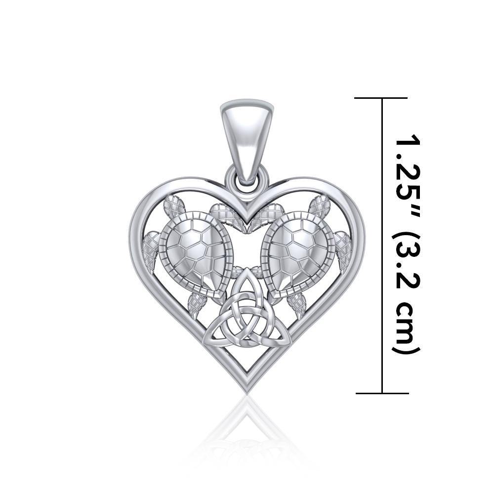 Silver Sea Turtles with Celtic Triquetra in Heart Pendant TPD5211 - Pendant