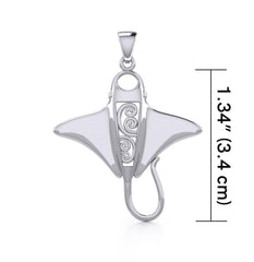 Silver Manta Ray with Wave Pendant TPD5231 - Pendant