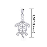 Turtle with Flower of Life Shell Silver Pendant TPD5271 - Pendant