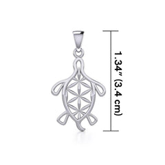 Turtle with Flower of Life Shell Silver Pendant TPD5271 - Pendant