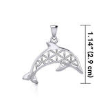 Swimming Dolphin with Flower of Life Silver Pendant TPD5272 - Pendant
