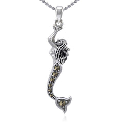 The Swimming Mermaid Silver Pendant with Marcasite TPD5363 - Pendant