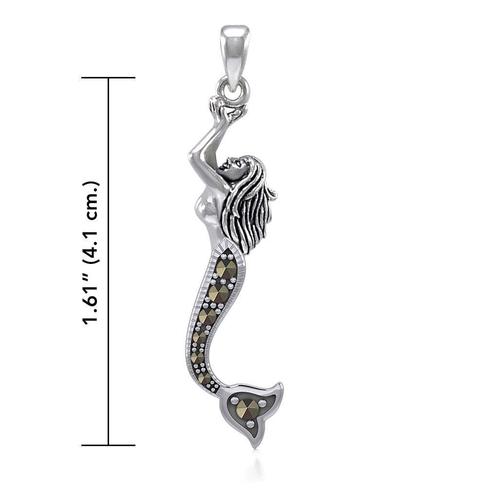 The Swimming Mermaid Silver Pendant with Marcasite TPD5363 - Pendant