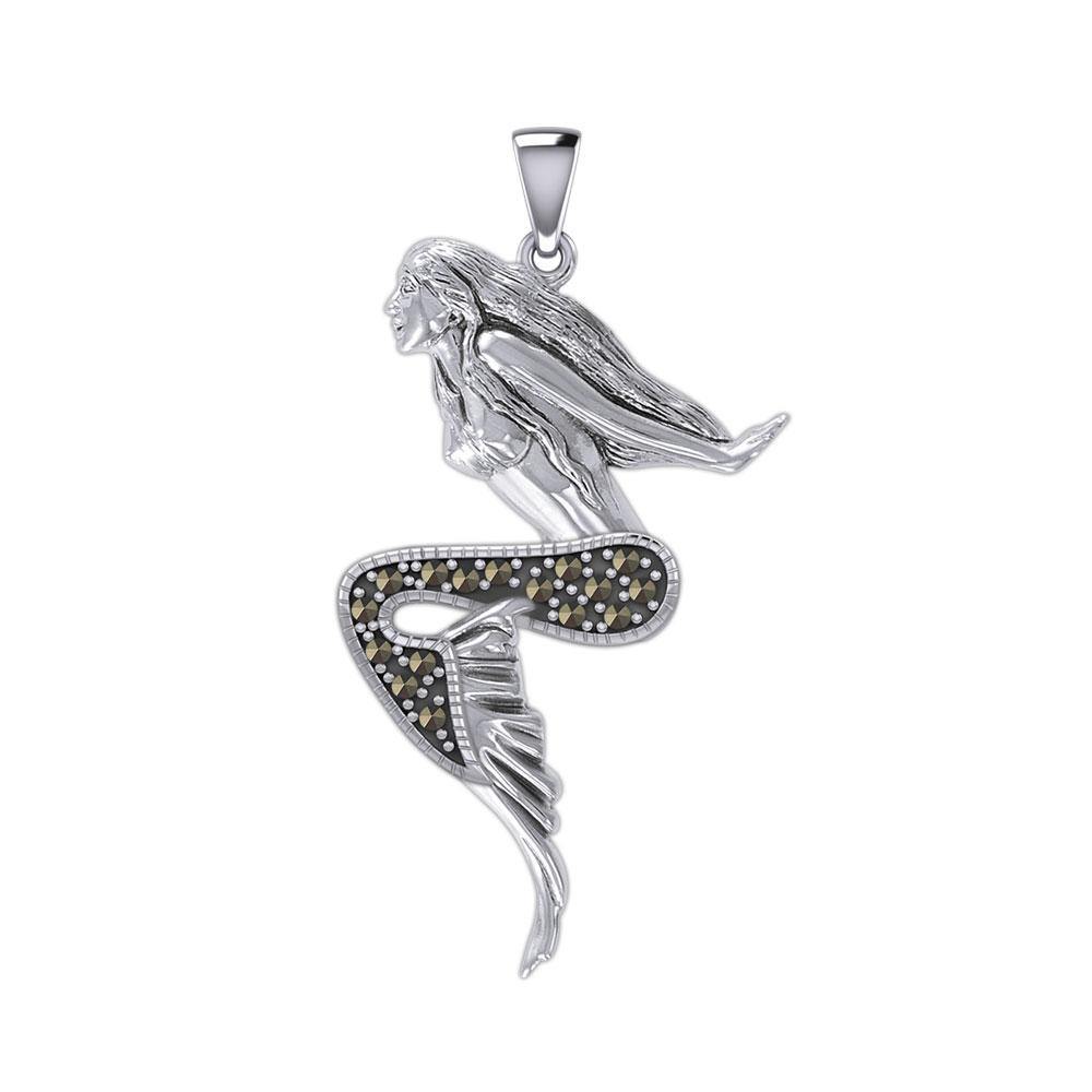The Goddess Mermaid Silver Pendant with Marcasite TPD5369 - Pendant