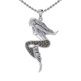The Goddess Mermaid Silver Pendant with Marcasite TPD5369 - Pendant