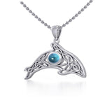 A gift of solitude ~ Sterling Silver Celtic Whale  Pendant with Gem TPD5694 - Pendant