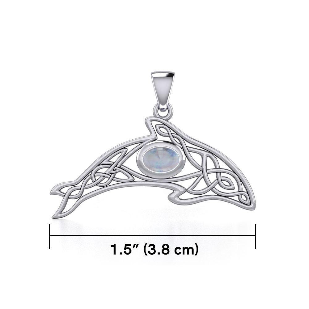 A gift of solitude ~ Sterling Silver Celtic Whale  Pendant with Gem TPD5694 - Pendant