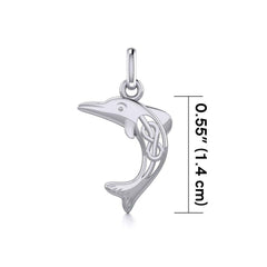 Small Celtic Joyful Dolphin Silver Pendant TPD5696 - Pendant