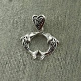 Celtic Double Dolphins with Celtic Heart Bale Silver Pendant TPD5697