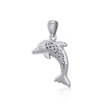 Large Celtic Joyful Dolphin Silver Pendant TPD5698 - Pendant