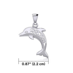 Large Celtic Joyful Dolphin Silver Pendant TPD5698 - Pendant