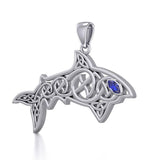 Celtic Knotwork Shark Silver Pendant with Gemstone TPD5706 - Pendant
