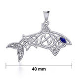 Celtic Knotwork Shark Silver Pendant with Gemstone TPD5706 - Pendant