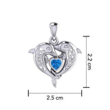 Celtic Double Dolphin With Heart Gemstone Pendant TPD6046