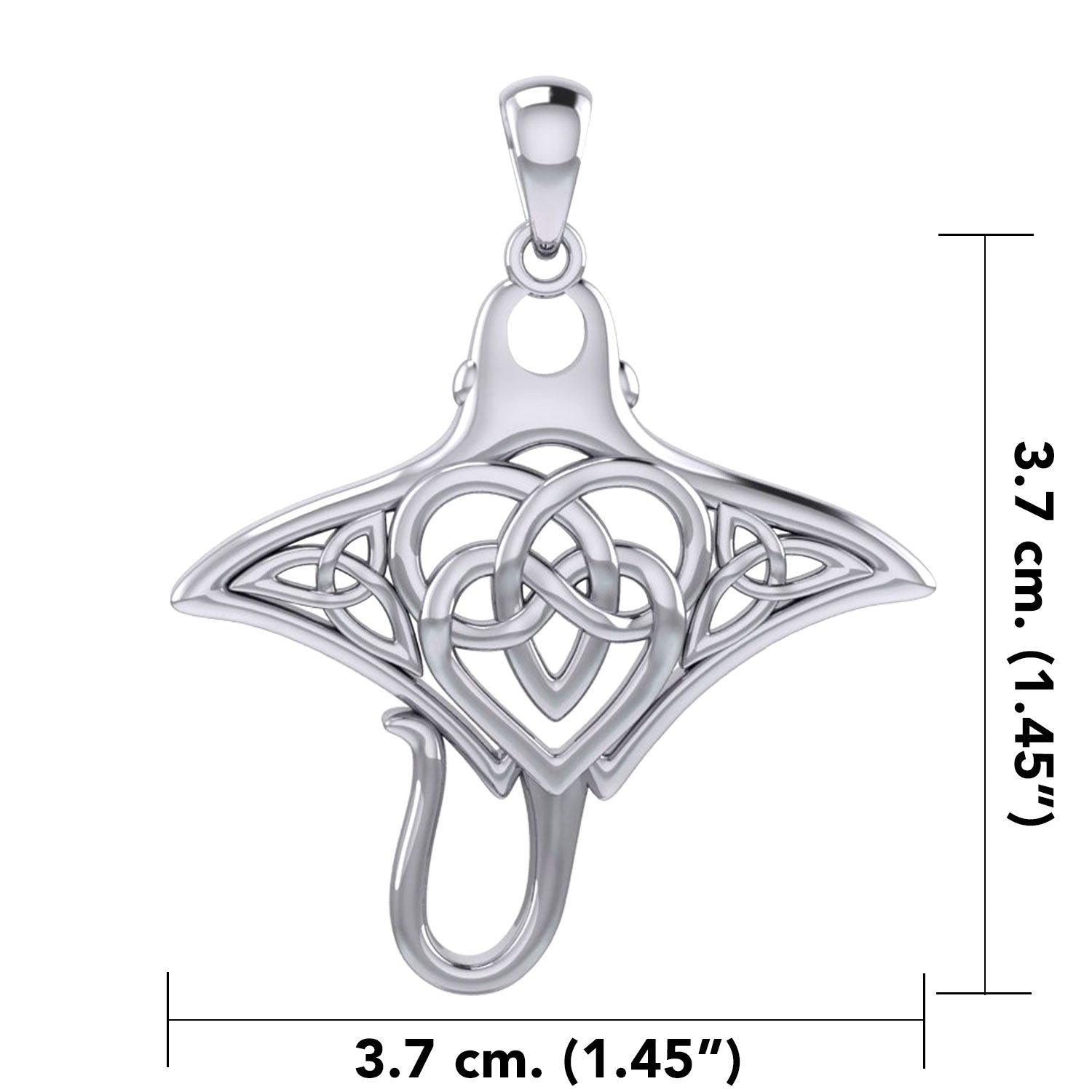 Manta Ray with Celtic Heart in the center Silver Pendant TPD6059