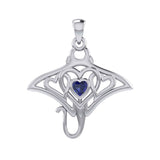 Manta ray with Triple Heart Silver Pendant With Gemstone in the Center TPD6072