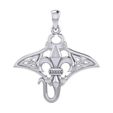Celtic Manta Ray with Fleur De Lis Symbol Silver Pendant TPD6073