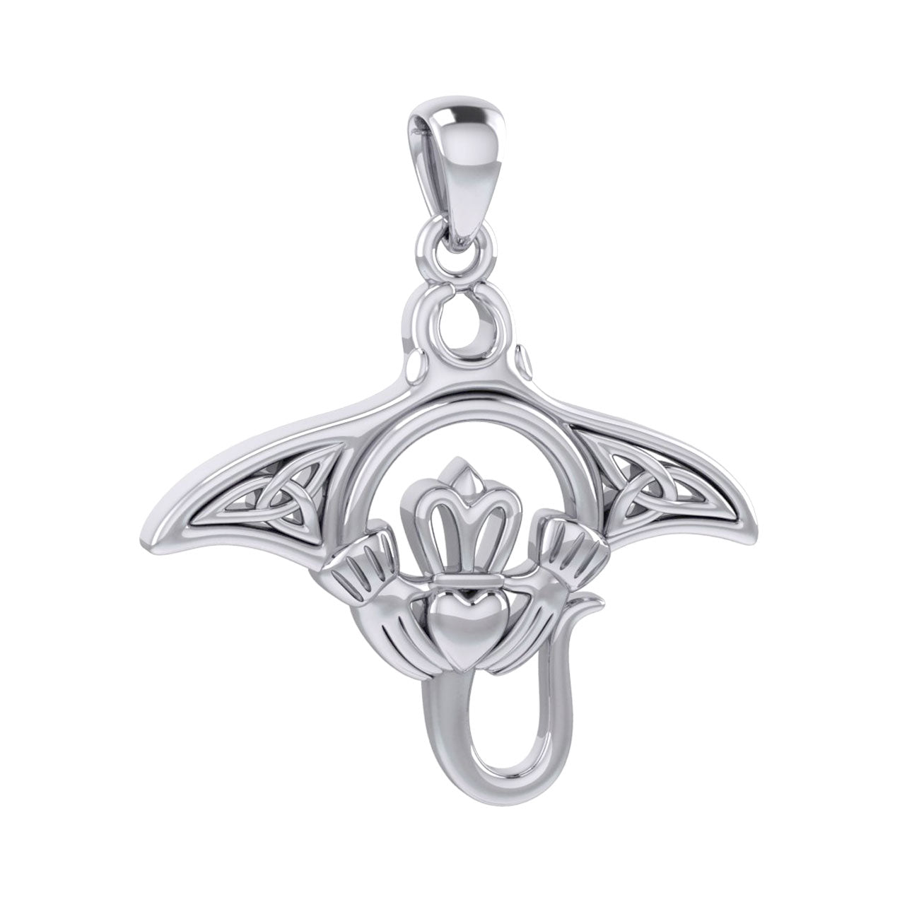 The Celtic Manta Ray Silver Pendant with Claddagh Symbol TPD6074