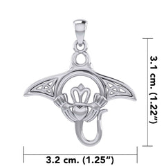 The Celtic Manta Ray Silver Pendant with Claddagh Symbol TPD6074