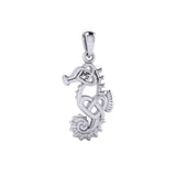 Celtic Seahorse And Double Heart With Stone Pendant TPD6080