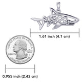 Shark with Double Celtic Heart Silver Pendant TPD7000