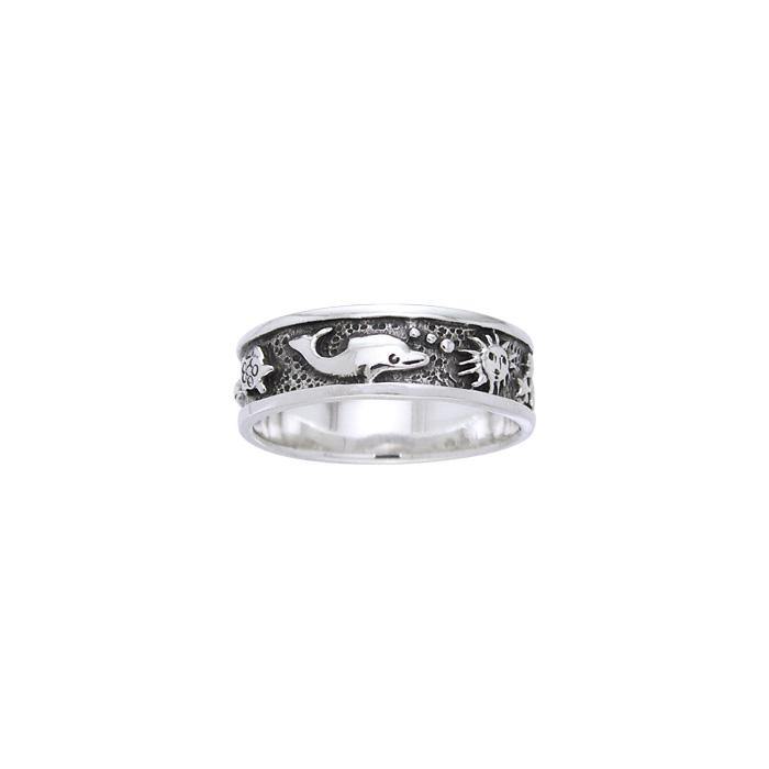 Dolphin Sun Stars Sterling Silver Ring TR037 - Rings