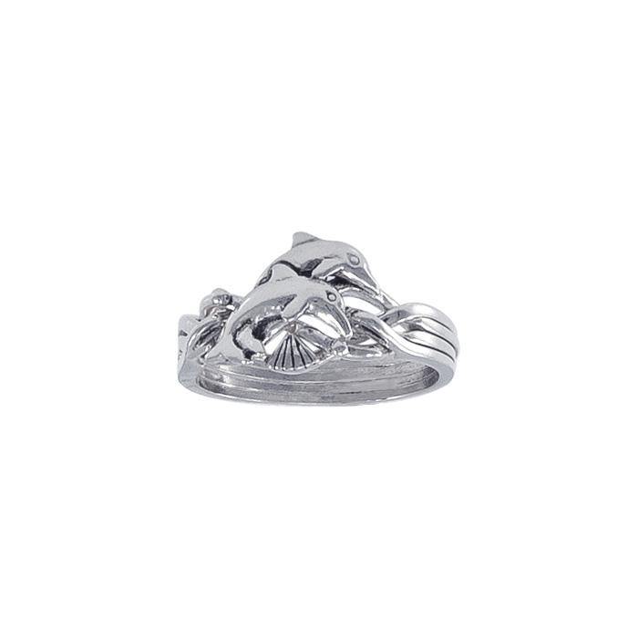 Dolphin Puzzle Sterling Silver Ring TR1338 - Rings