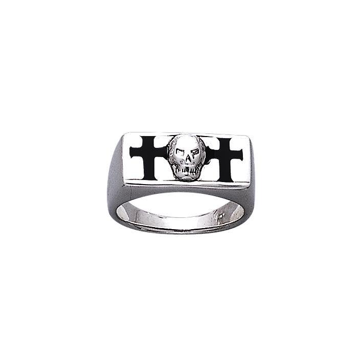 The Raleigh Skull and Cross Sterling Silver Ring TR3676 - Rings
