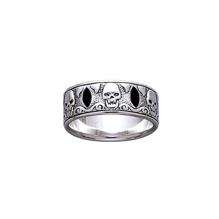 The Elizabeth Skull Band T Pirate Sterling Silver Ring TR3679 - Rings