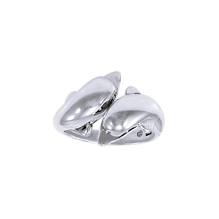 Double Dolphins Sterling Silver Ring TR516 - Rings