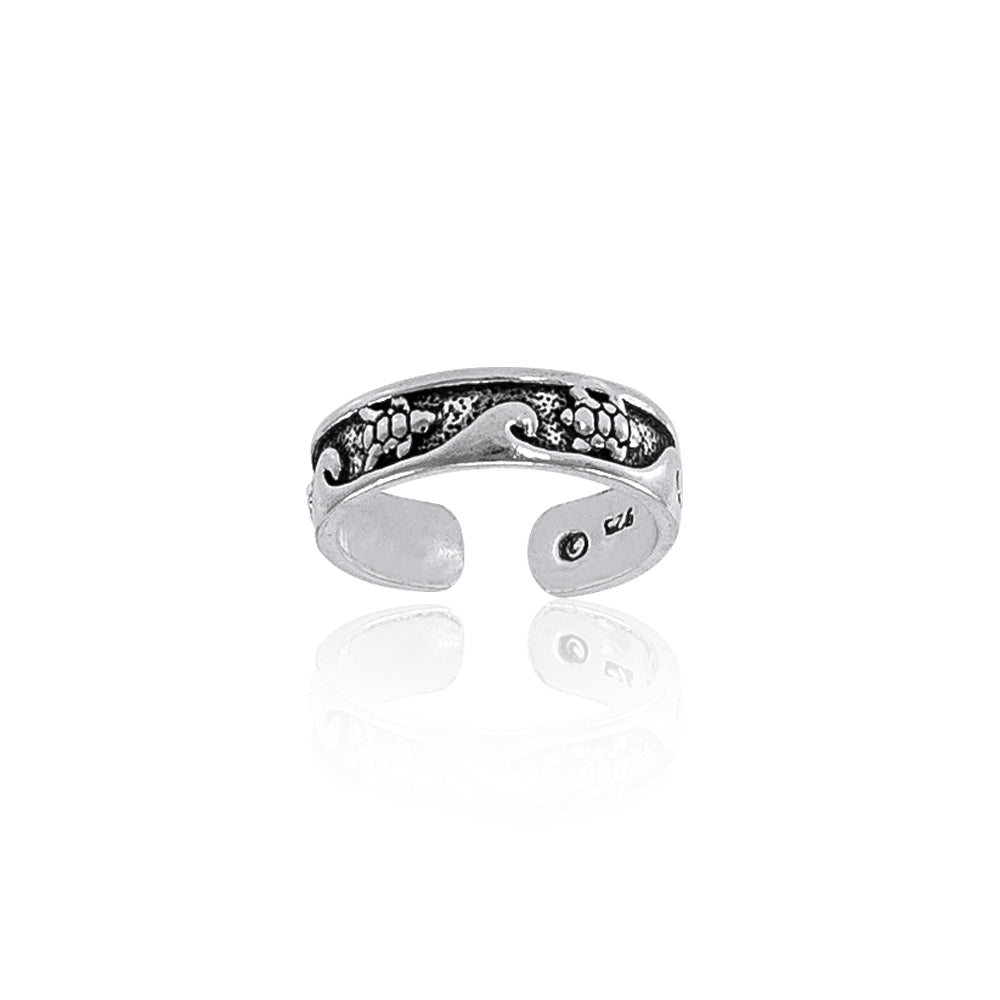 Turtle and Waves Toe Sterling Silver Toe Ring TR608 - Toe Rings