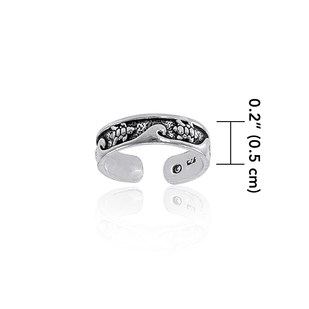 Turtle and Waves Toe Sterling Silver Toe Ring TR608 - Toe Rings