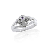 Celtic Accent Manta Ray With Gemstone Sterling Silver Ring TRI044 - Rings