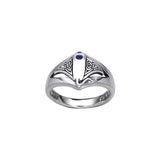 Celtic Accent Manta Ray With Gemstone Sterling Silver Ring TRI044 - Rings