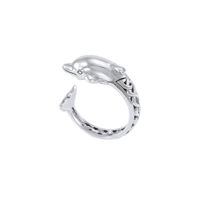 Celtic Accent Dolphin Sterling Silver Wrap Ring TRI1628 - Rings