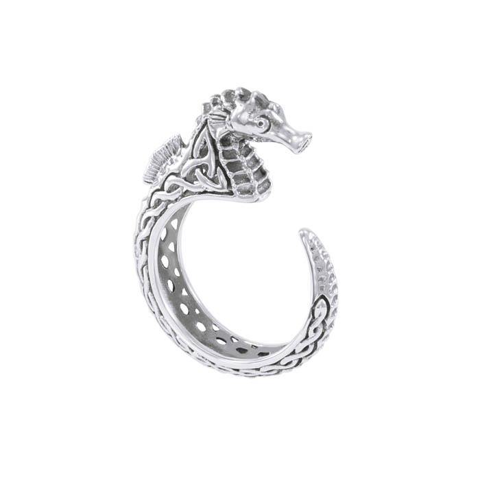 Celtic Accent Seahorse Sterling Silver Wrap Ring TRI1633 - Rings