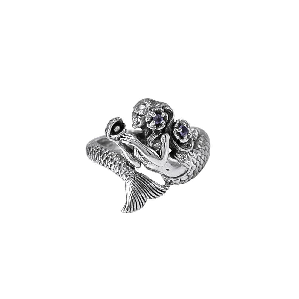 Mermaid Wrap Around Silver Ring with Gemstone TRI1710 - Rings