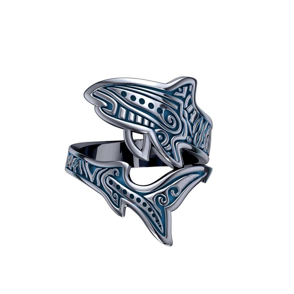Sterling Silver Aboriginal Blue Shark Spoon Ring TRI1768 - DiveSilver Jewelry